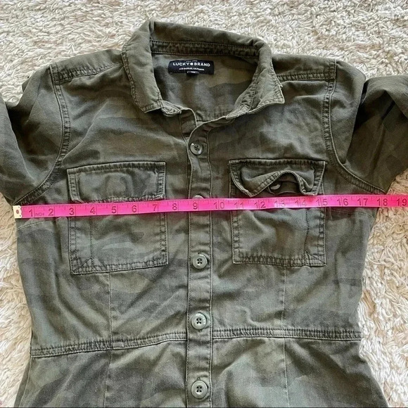 Lucky Brand Camo Military Shirt Dress Olive Green Long Sleeve Button Down S - Picture 8 of 8